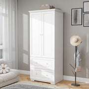 White Wardrobe Armoire with Drawers & Hanging Rod