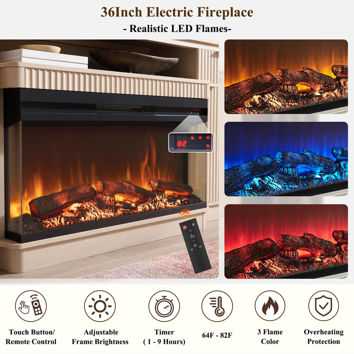 Fluted Fireplace TV Stand