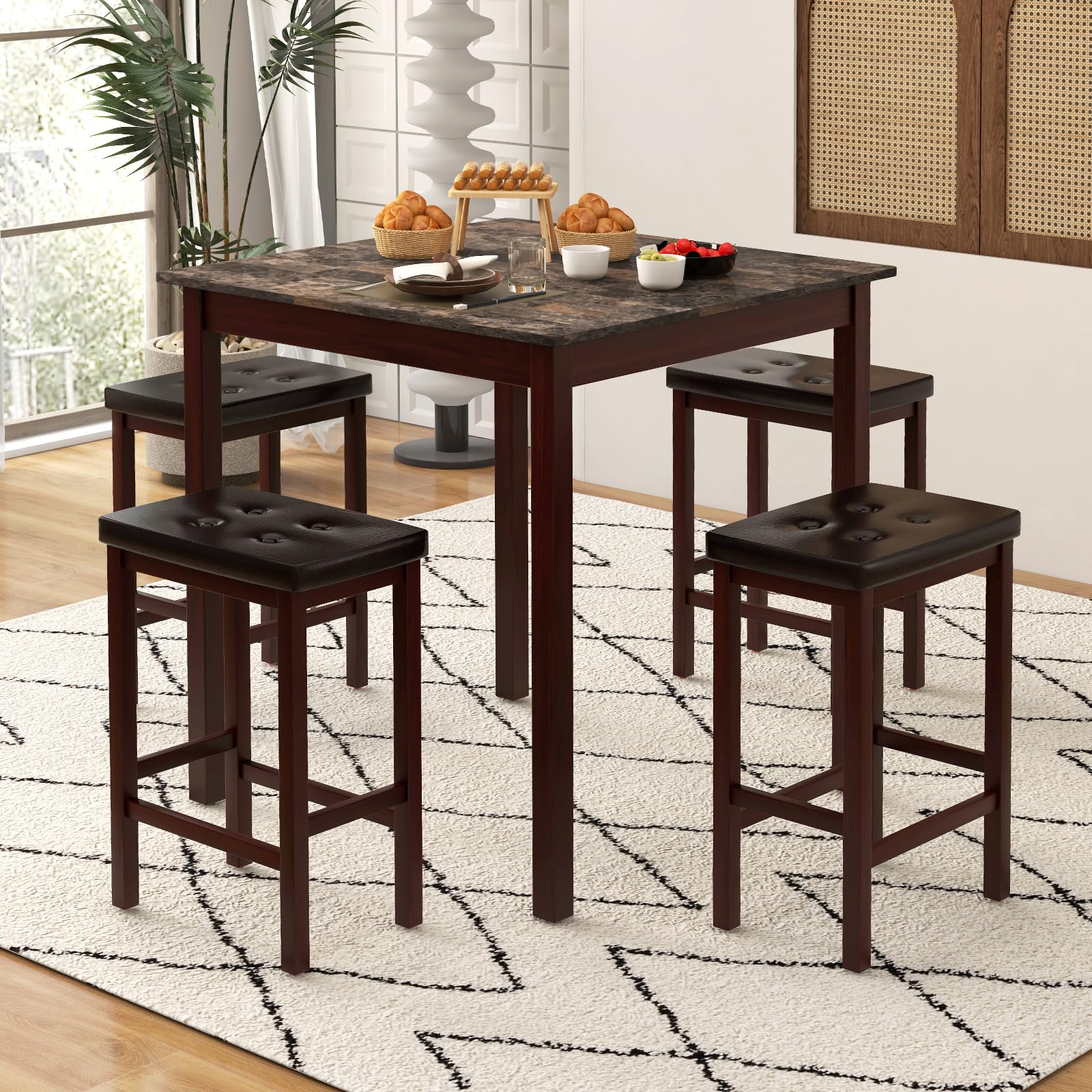 Counter Height Dining Table Set with 4 Bar Stools