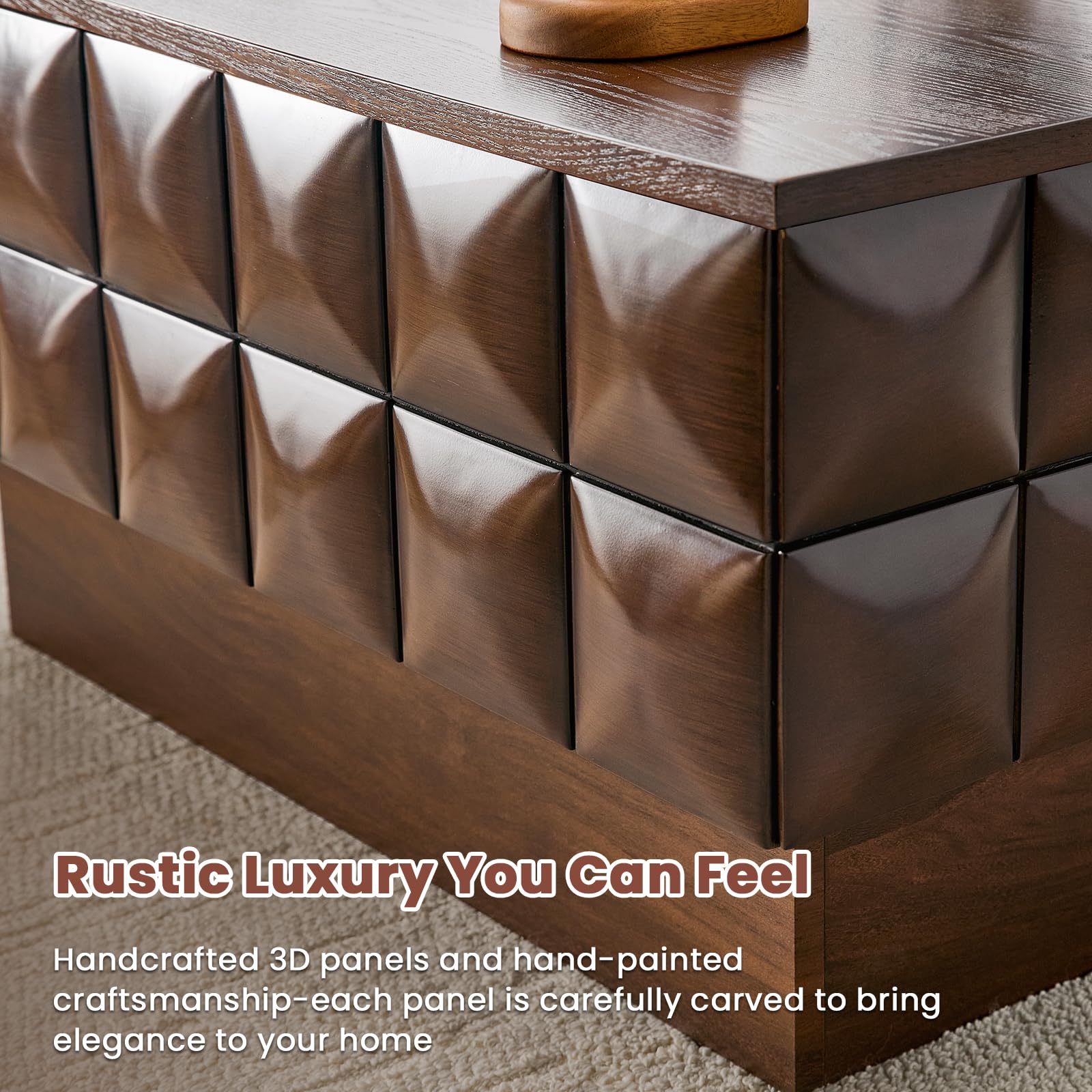 LKTART Coffee Table with Storage, 31.89" Square Coffee Table with Solid Wood Veneered, Unique Wood Center Table for Living Room Home Office (Walnut)