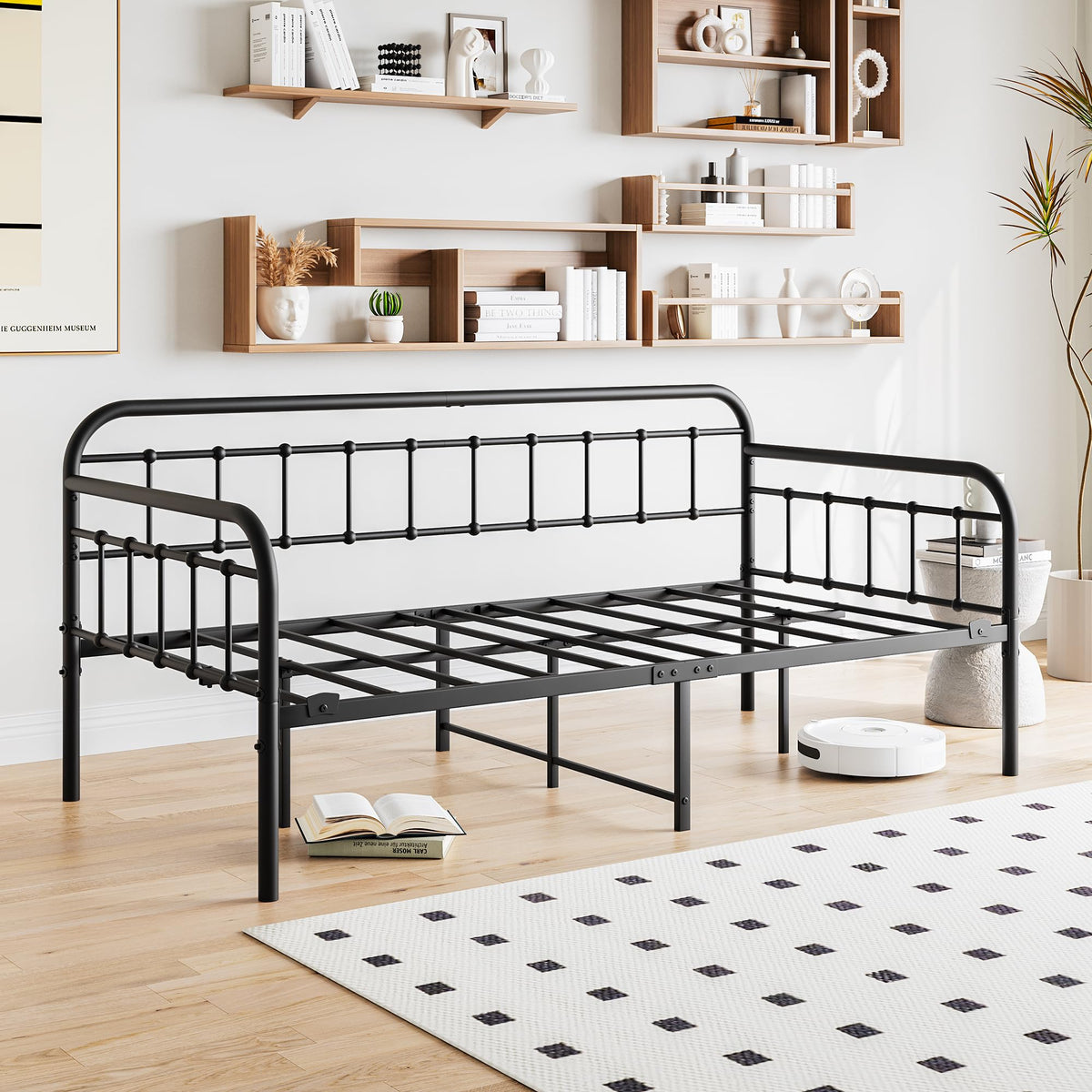 Crocofair Metal Daybed Frame Twin Size,Sofa Daybed with Heavy-Duty Metal Slats,Black