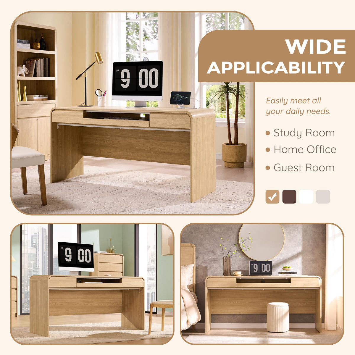 Curved Desk with Drawers and Charging Station