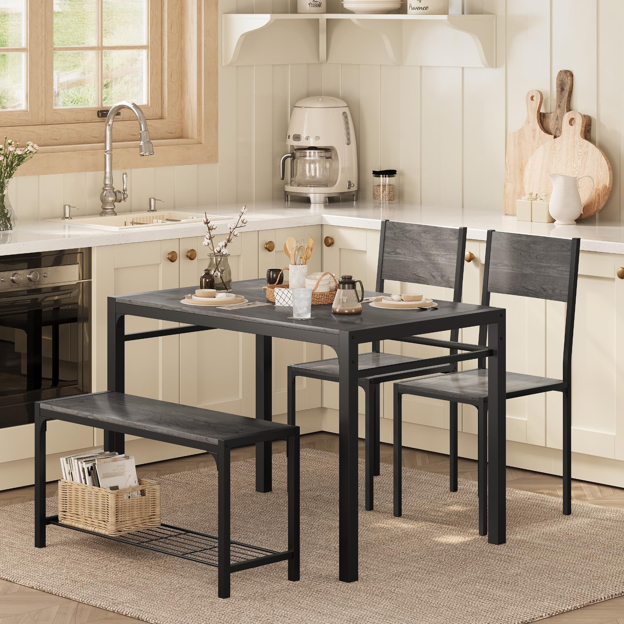 4-Piece Dining Set with Bench for 4