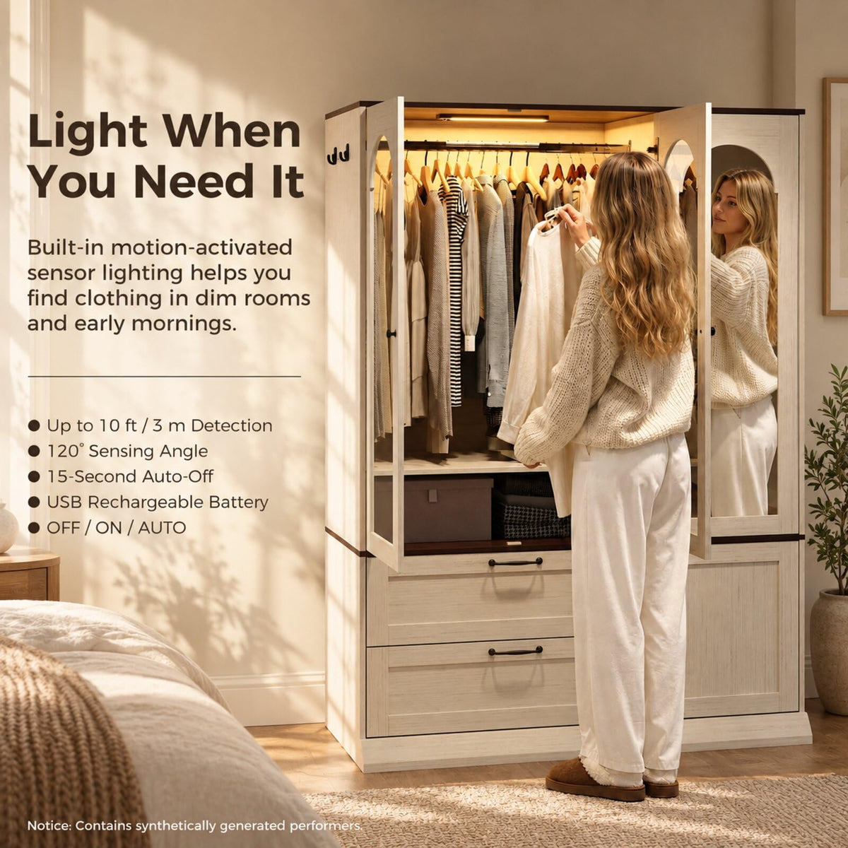 Mirrored Wardrobe with Sensor Light
