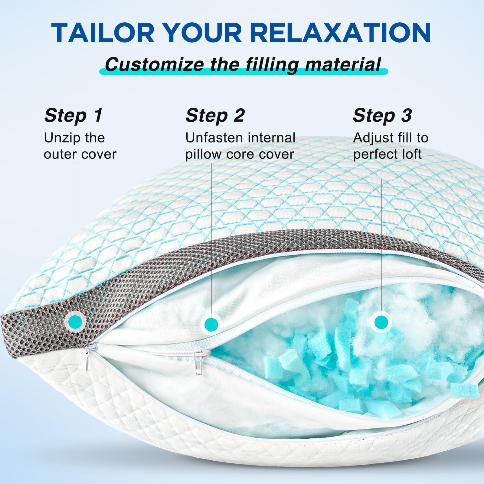 Cooling Bed Pillows with Adjustable Memory Foam Fill