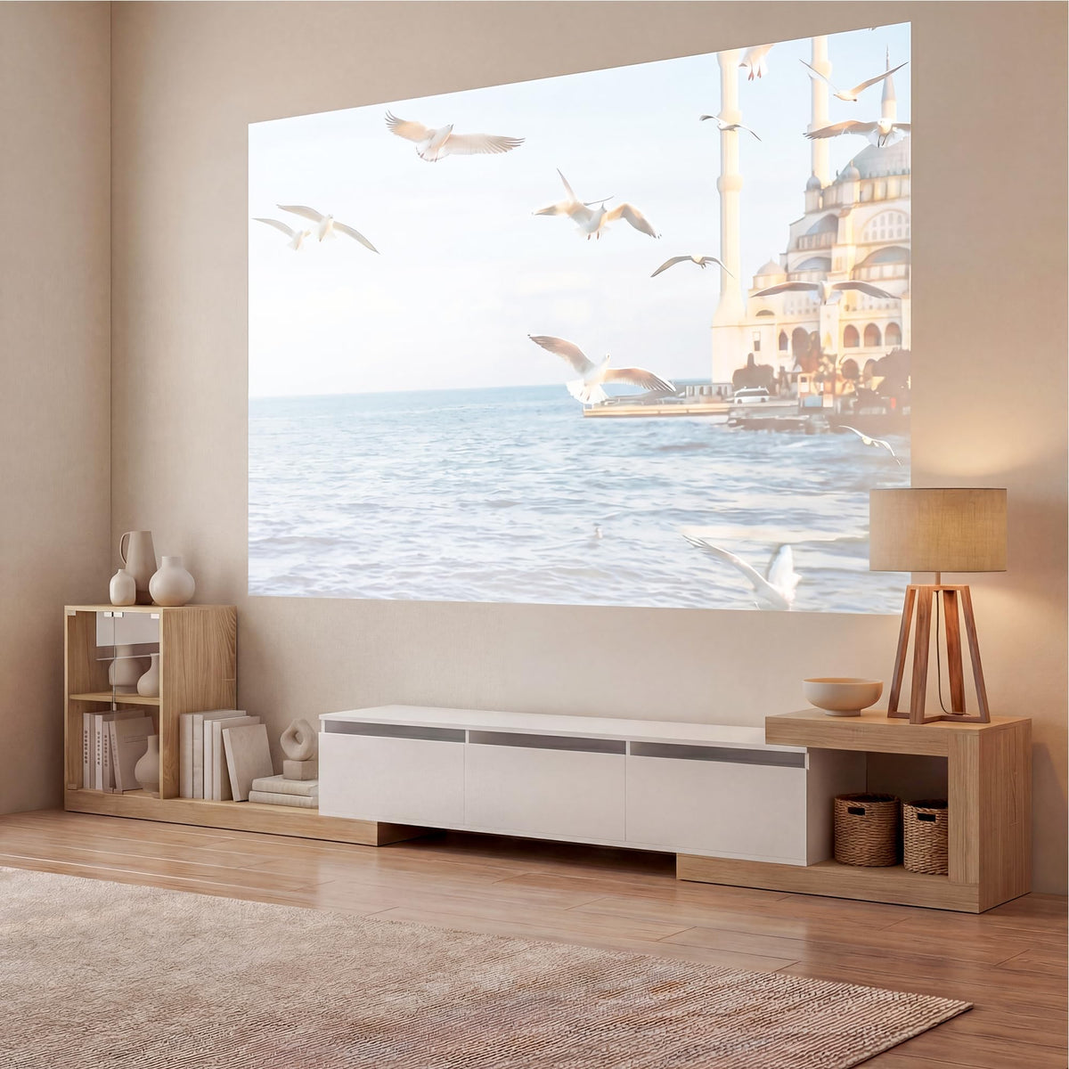 85.4"-129.5" Extendable TV Stand with Glass Cabinet for 75”-110” TVs White