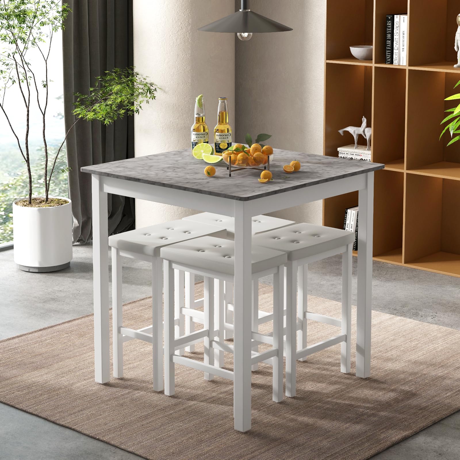 Counter Height Dining Table Set with 4 Bar Stools