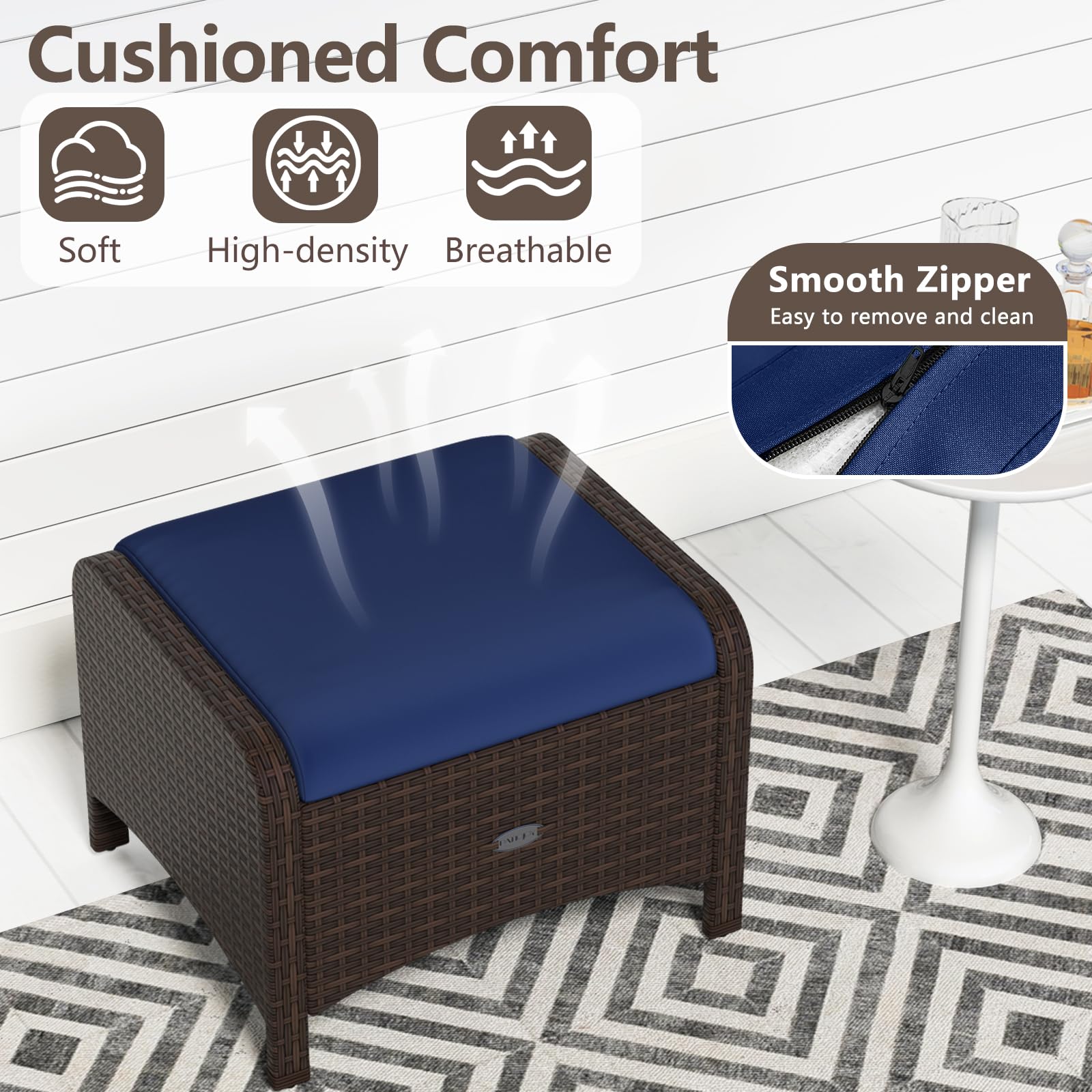 Outdoor PE Rattan Ottoman Set of 2
