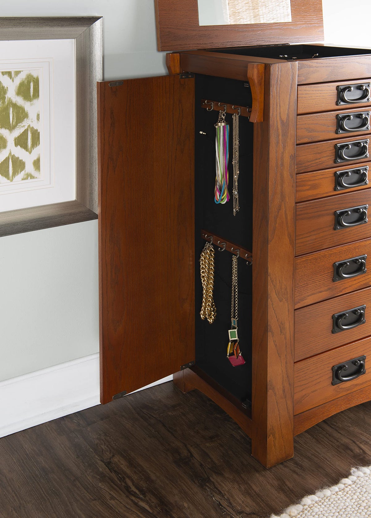 Powell Oak Kat Jewelry Armoire 19.625"L x 15.25"W x 40.625"H
