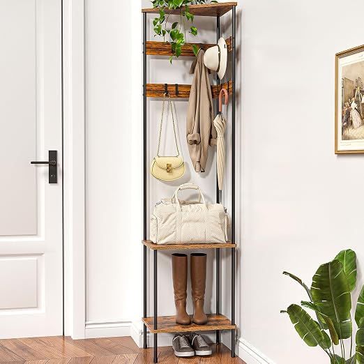 Corner Coat Rack with Shelves