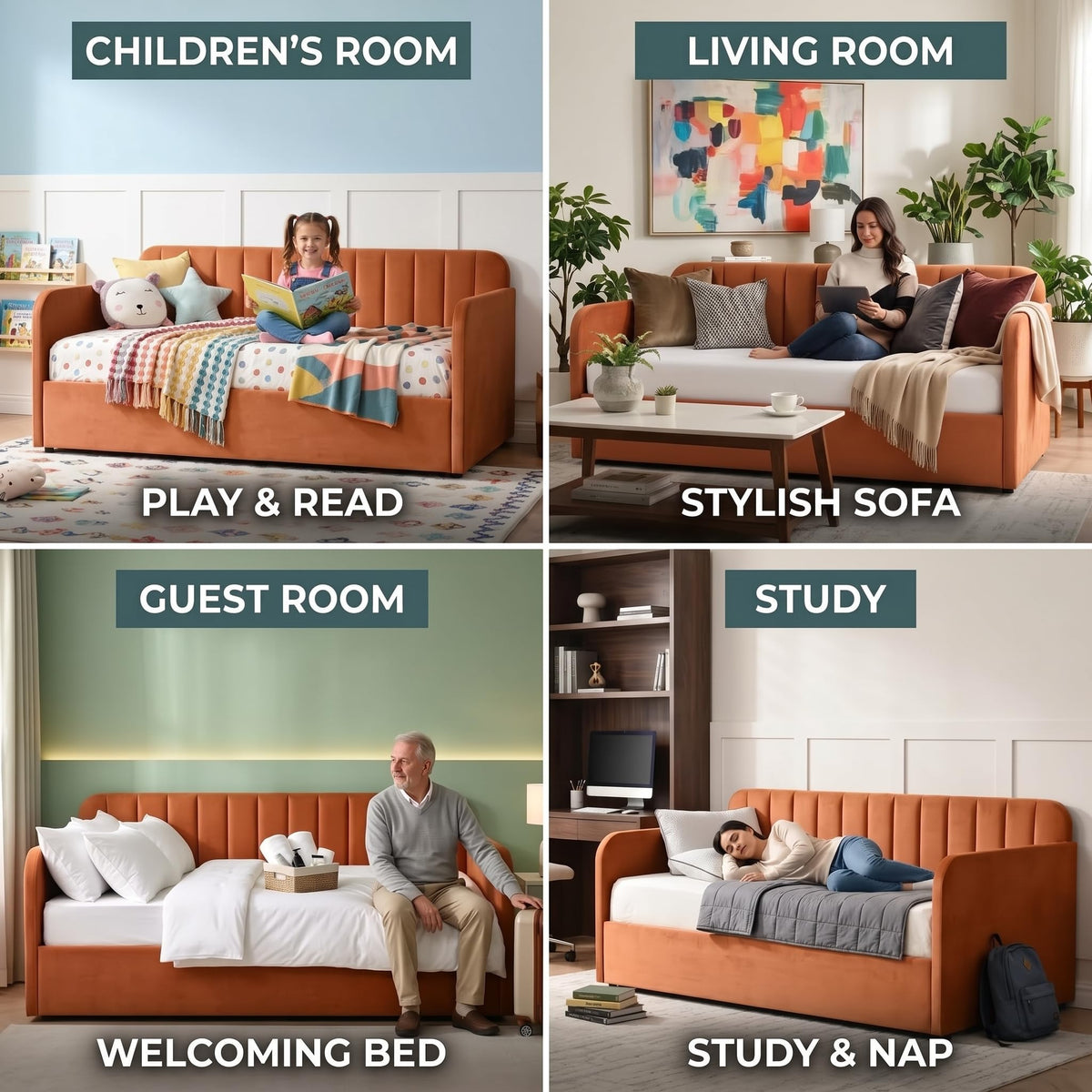 Zanmintaobo Twin Day Bed with Lift Up Storage, Orange