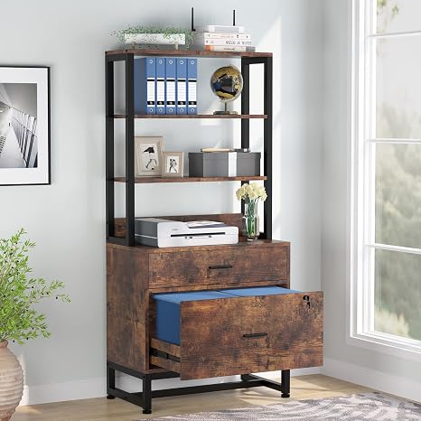 Locking File Cabinet with Bookshelf