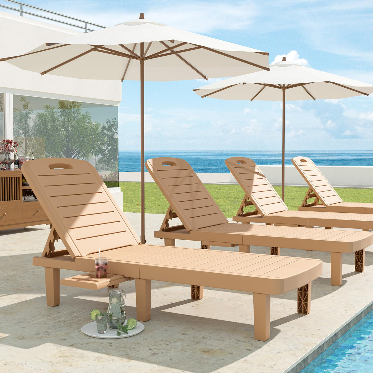 UDPATIO Outdoor Lounge Chair Pool Waterproof Chaise Chairs Reclining
