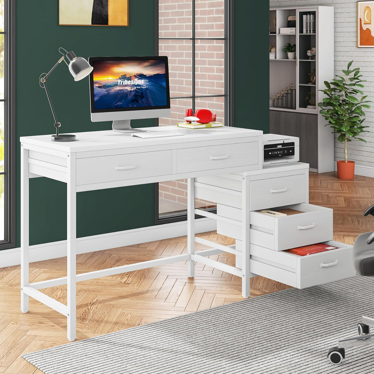 Computer Desk with 5 Drawers