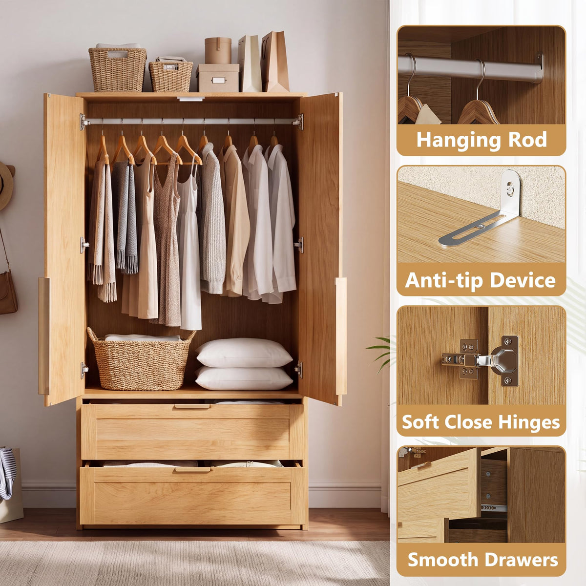Fluted Wardrobe with 2 Drawers