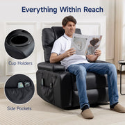 Brage Living Power Lift Recliner Chair for Elderly with Massage & Heat, 160° Adjustable PU Leather Electric Recliner with Remote, Cup Holders, Side Pockets, and Stand Assist for Living Room (Black)