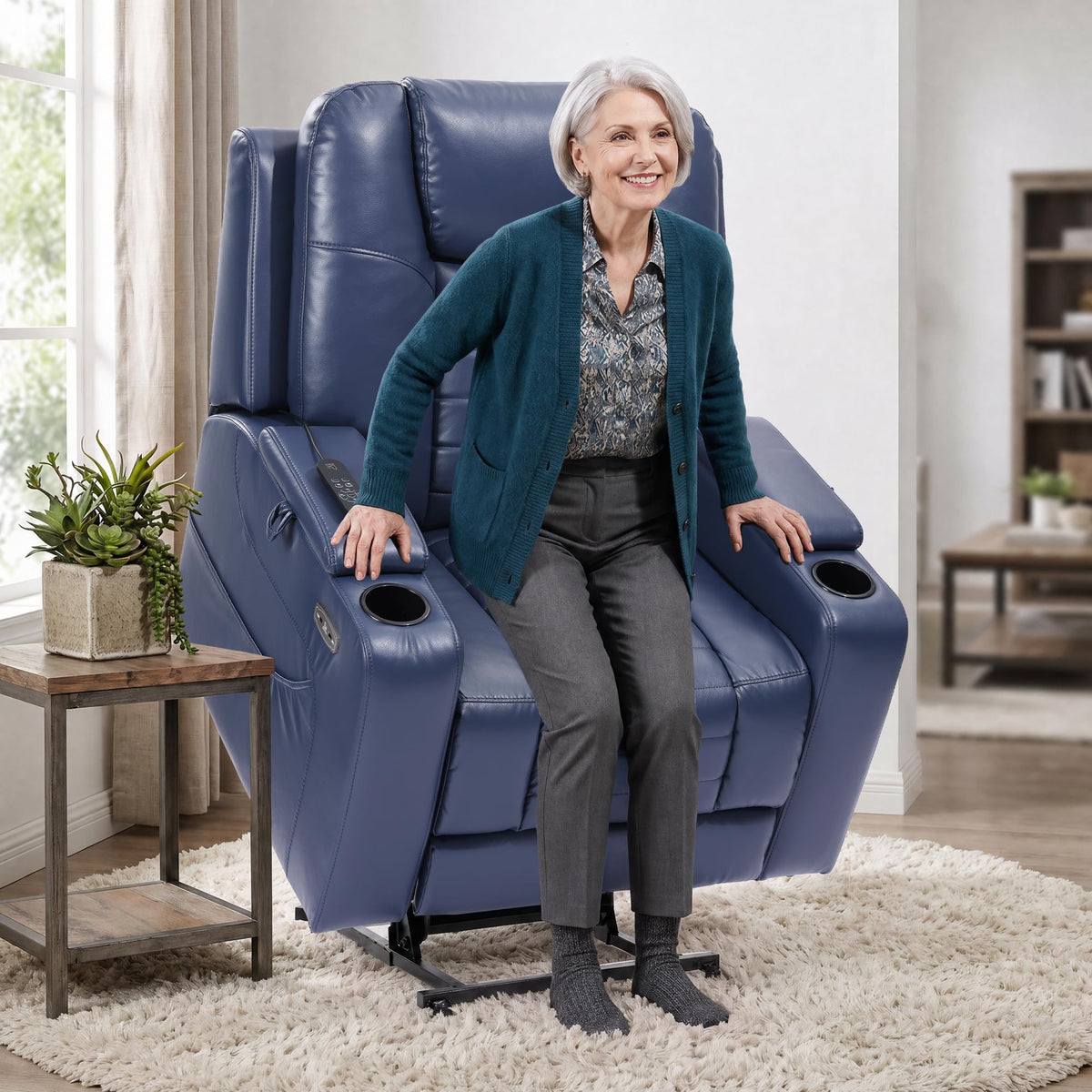 EONIX Large Triple Motor Power Lift Recliner Chair for Elderly, Navy Blue