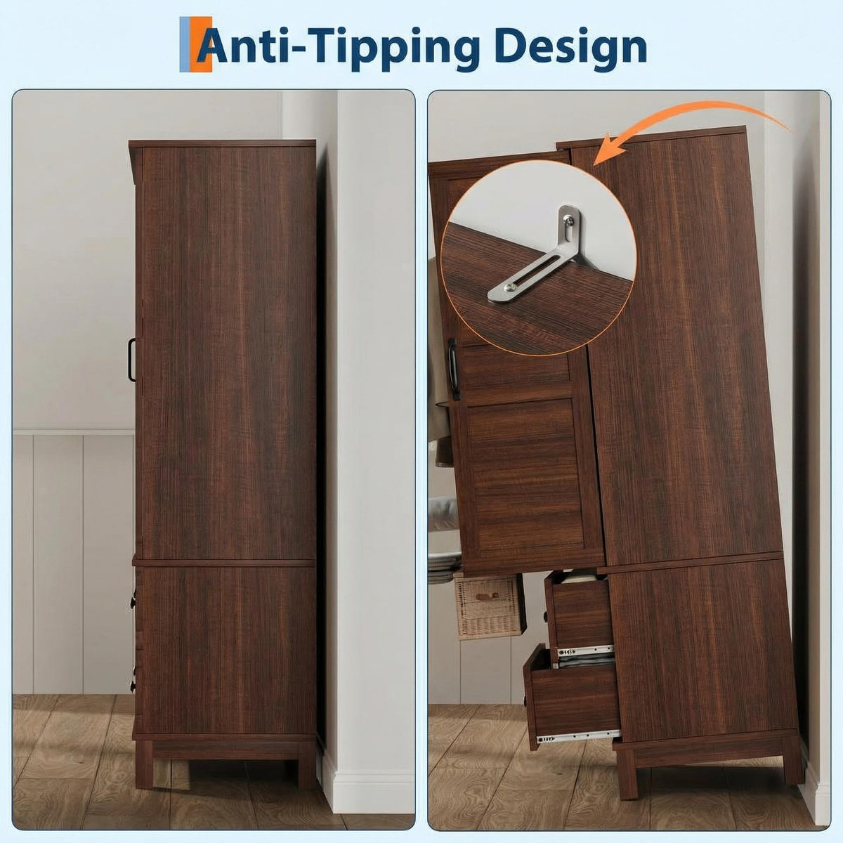 Walnut Wardrobe Armoire with Drawers