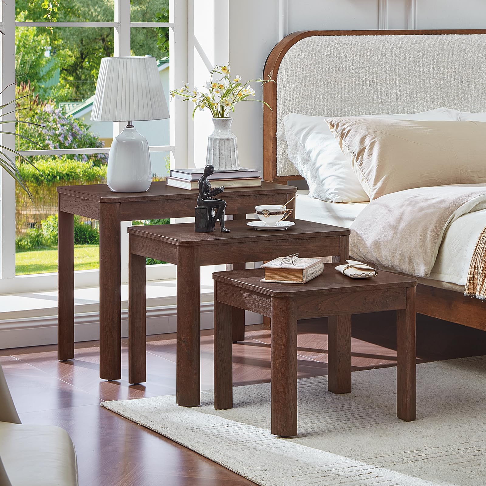 Farmhouse Nesting Coffee Tables Set of 3 – Solid Wood, Rounded Corners