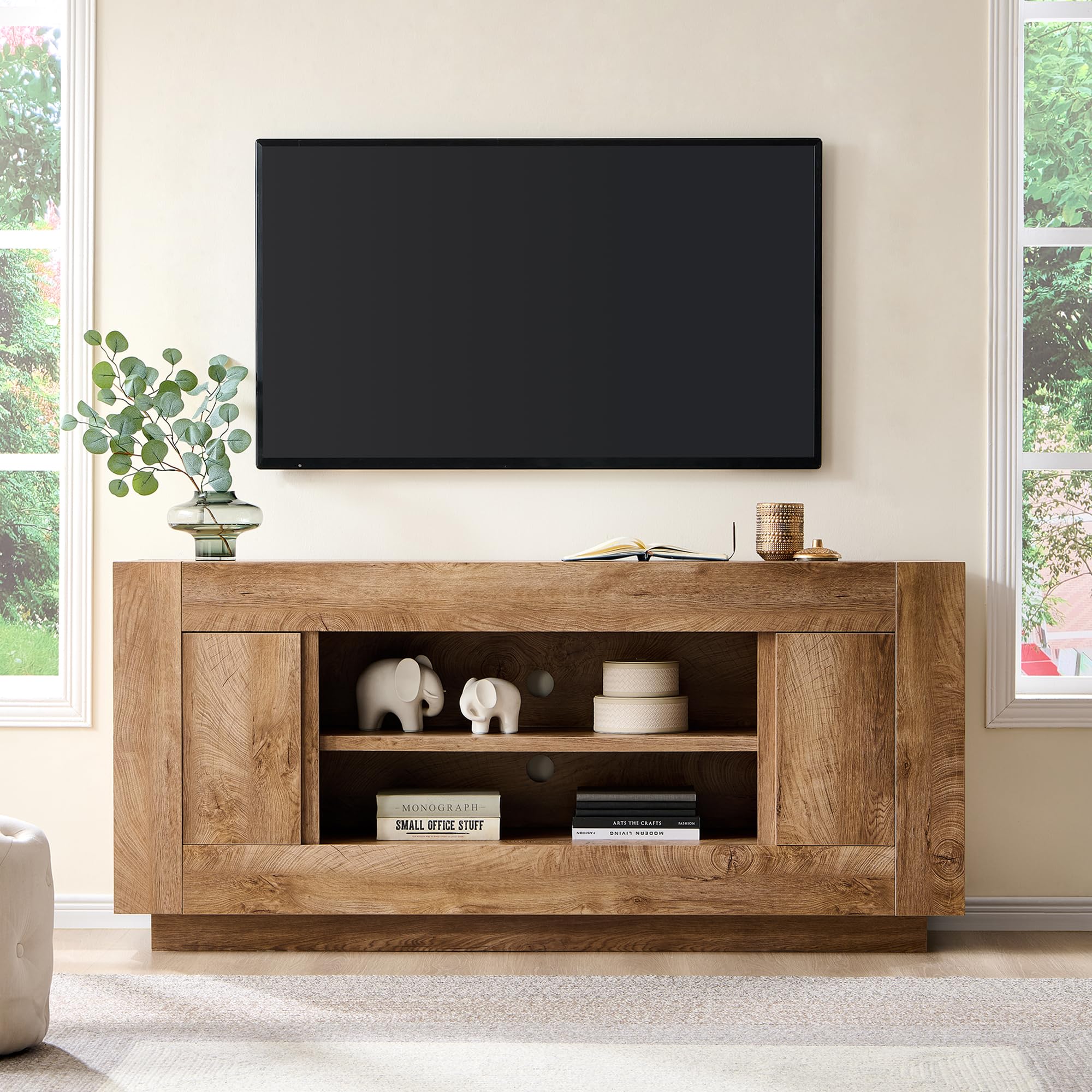 70" TV Stand with Open Storage & Side Cabinets