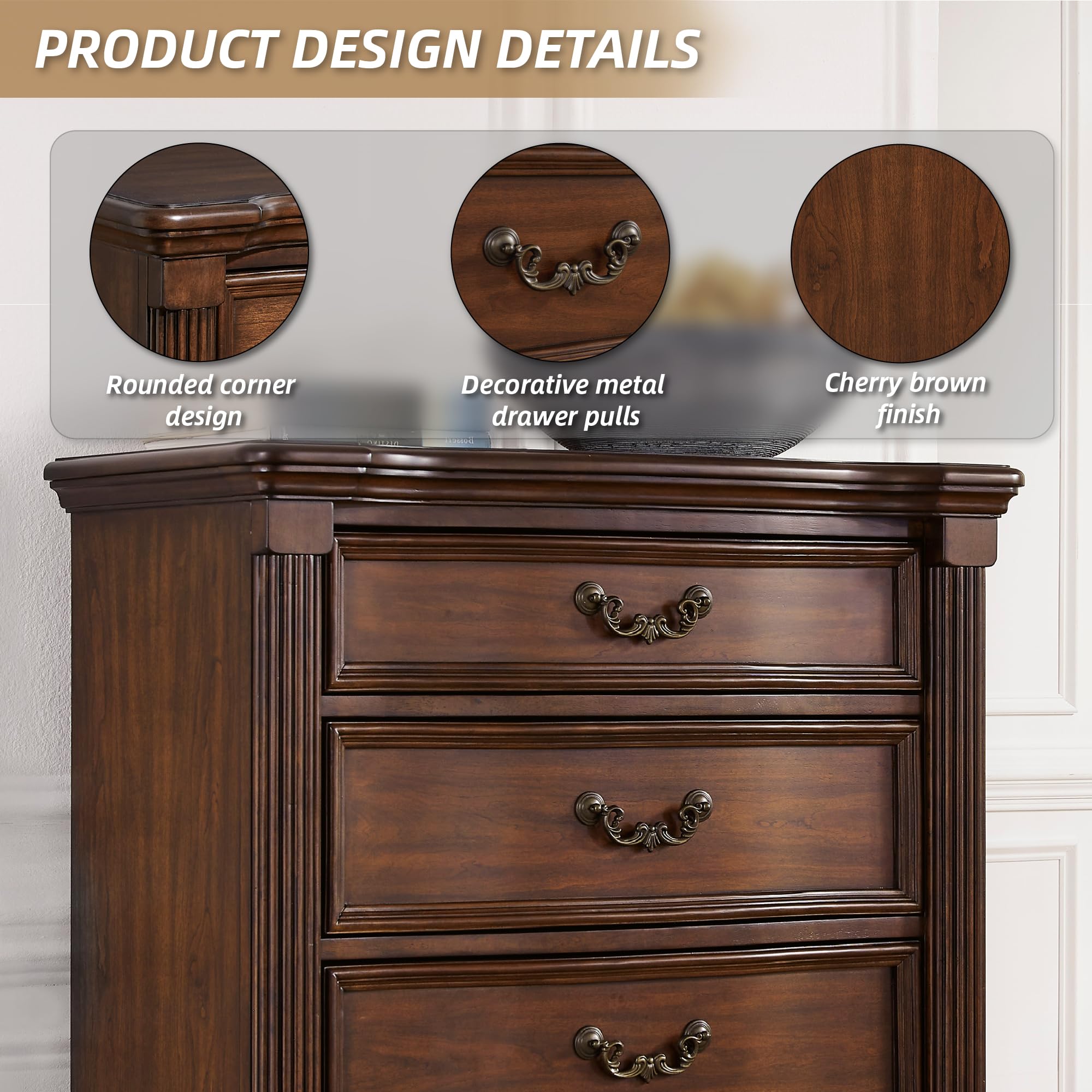 Signature Design by Ashley Lavinton Traditional Chest with 5 Smooth-Gliding Drawers, Metal Drawer Pulls, Wood, Cherry Brown Finish, 35.38' W x 17.88' D x 51' H