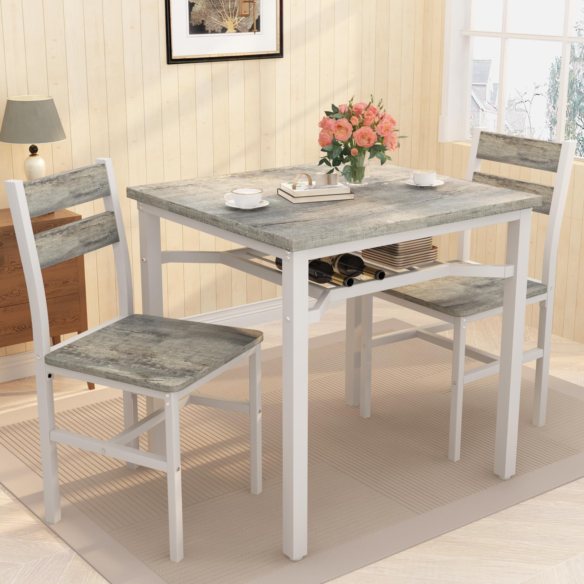 3-Piece Farmhouse Dining Table Set for 2