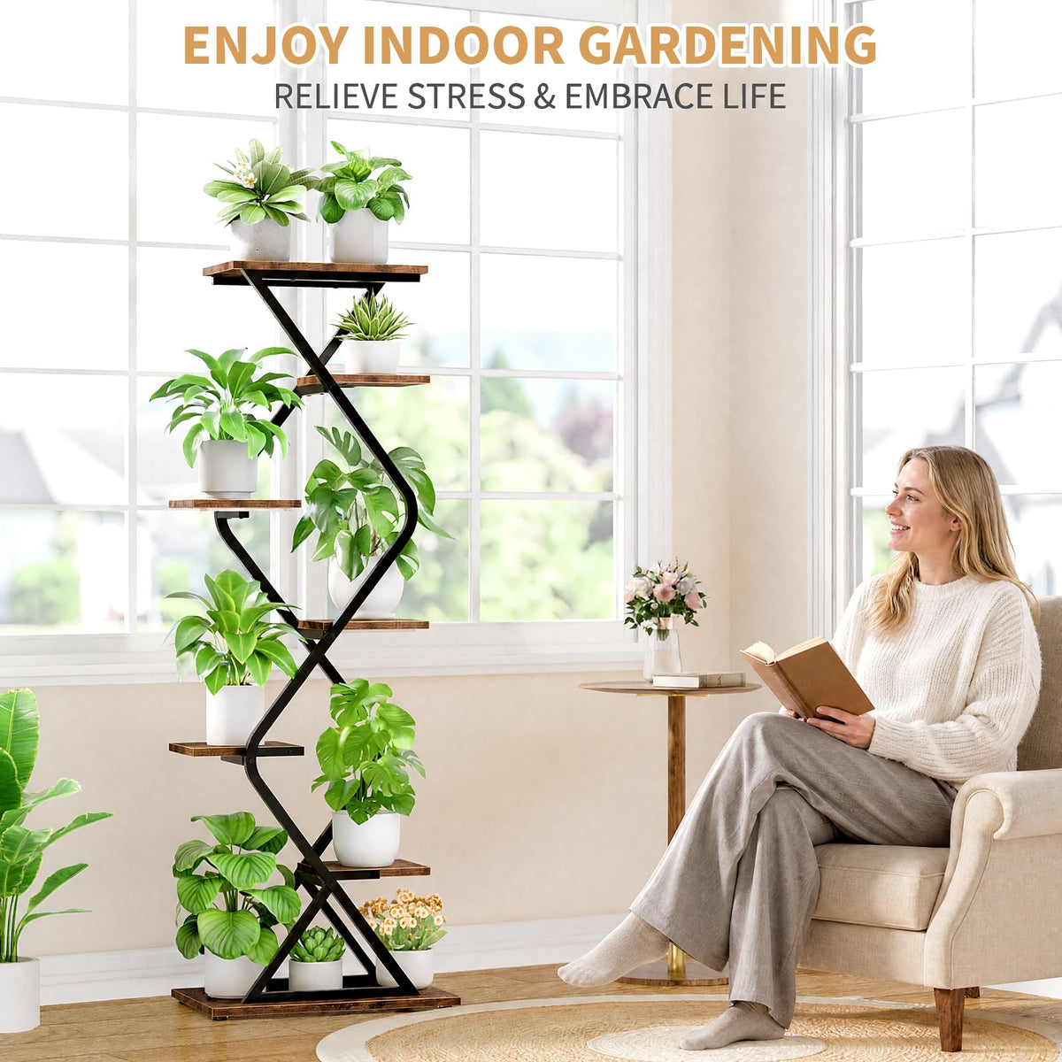 BACEKOLL Plant Stand Indoor with Grow Lights - 62" Tall Corner Plant Shelf