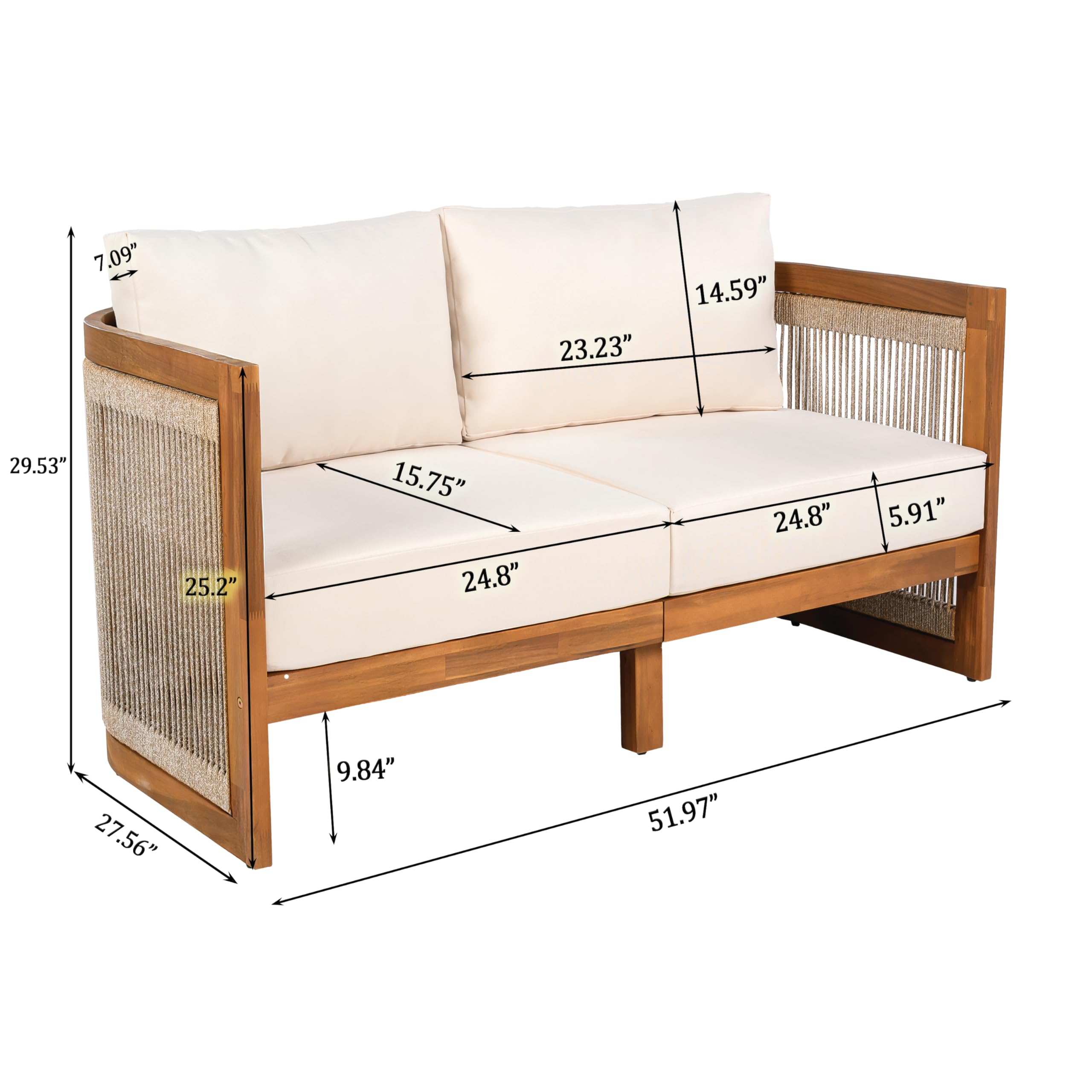4-Piece Outdoor Conversation Set – Acacia Wood & Woven Rope