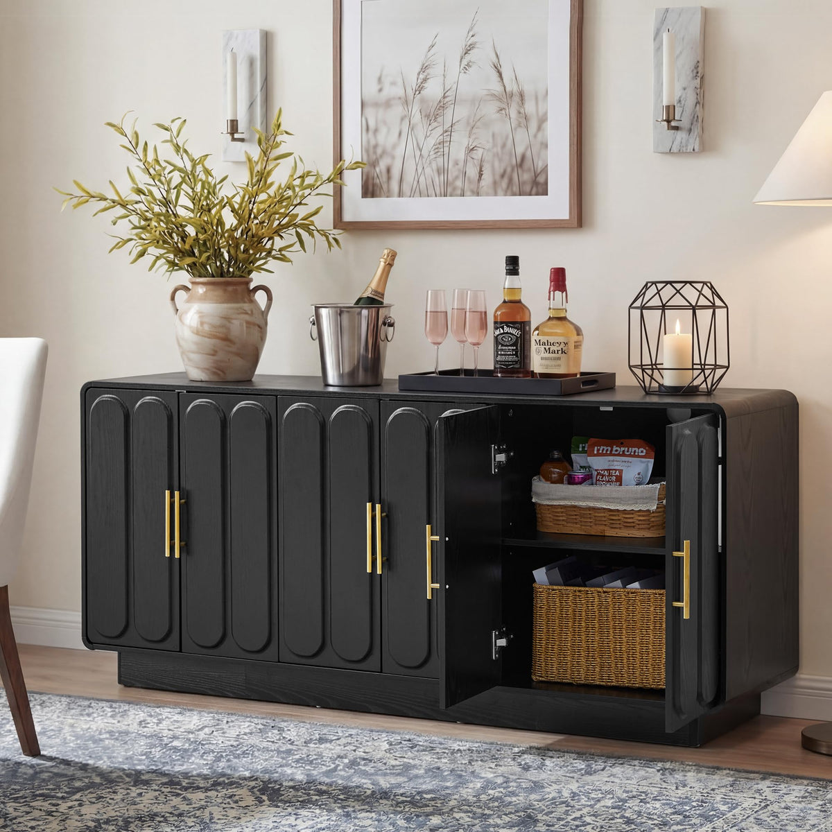 XUZENEST Sideboard Buffet Cabinet with Storage, 63" Arched Storage Cabinet
