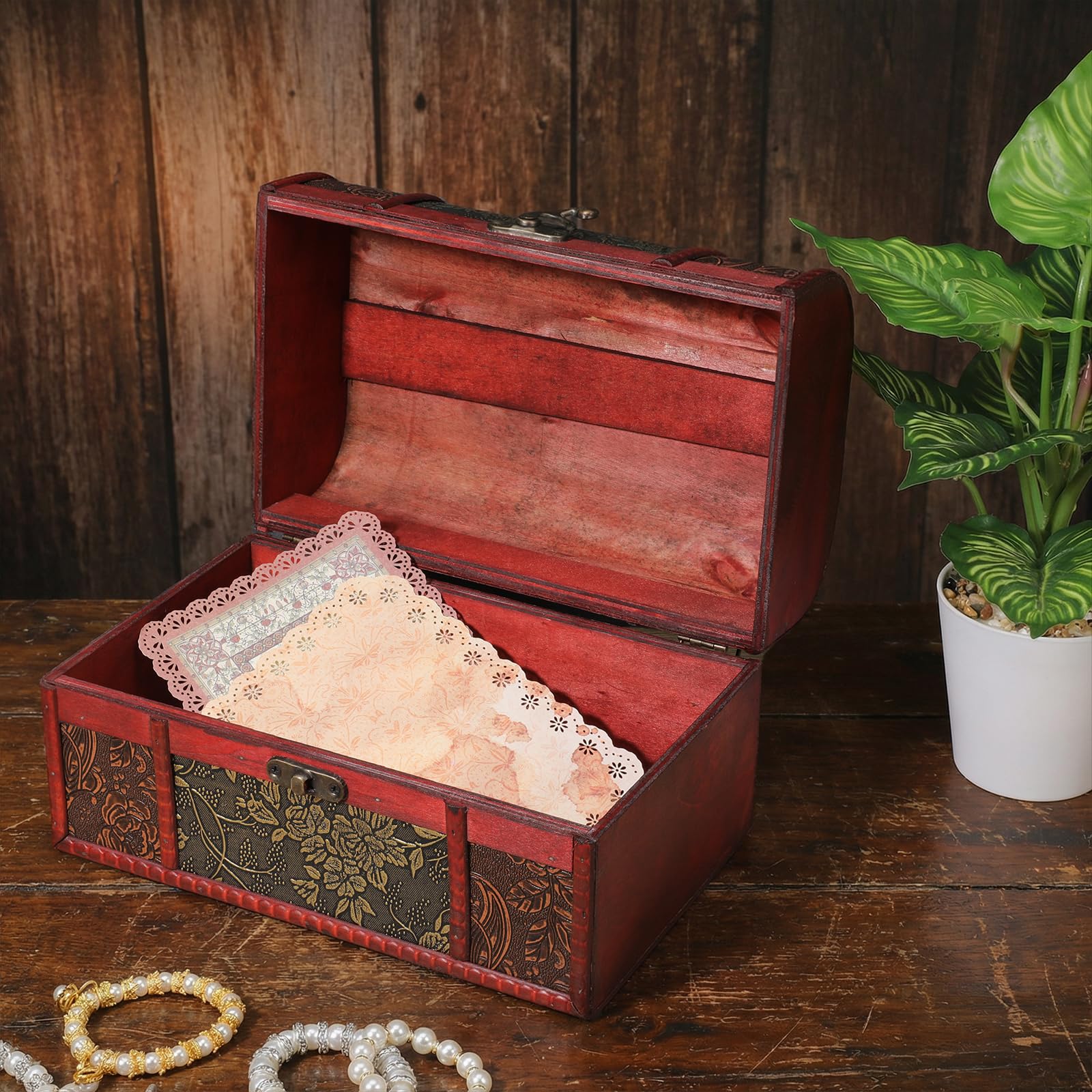 Vintage Wooden Treasure Chest Storage Box Set of 2