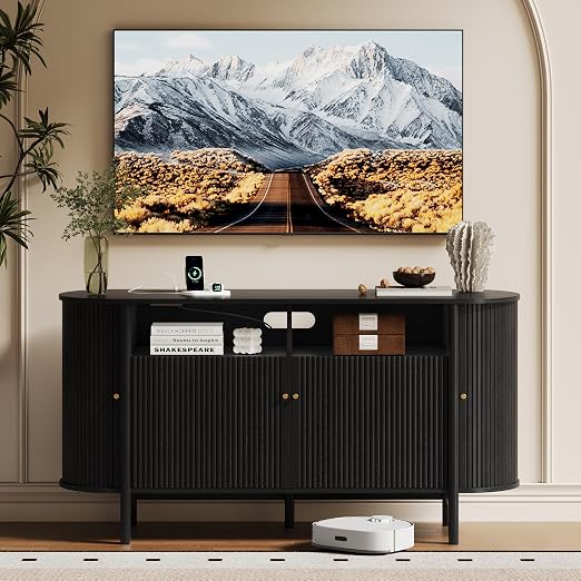Fluted TV Stand with Power Outlets