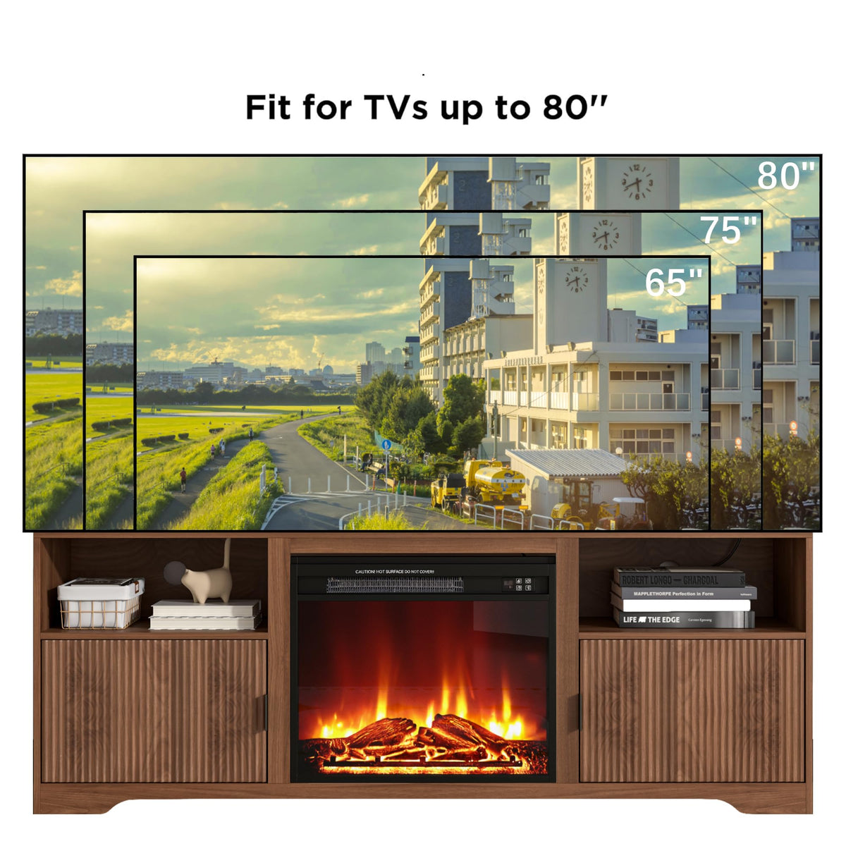 Fireplace TV Stand for Tvs up to 80" with Adjustable Shelf Charging Station