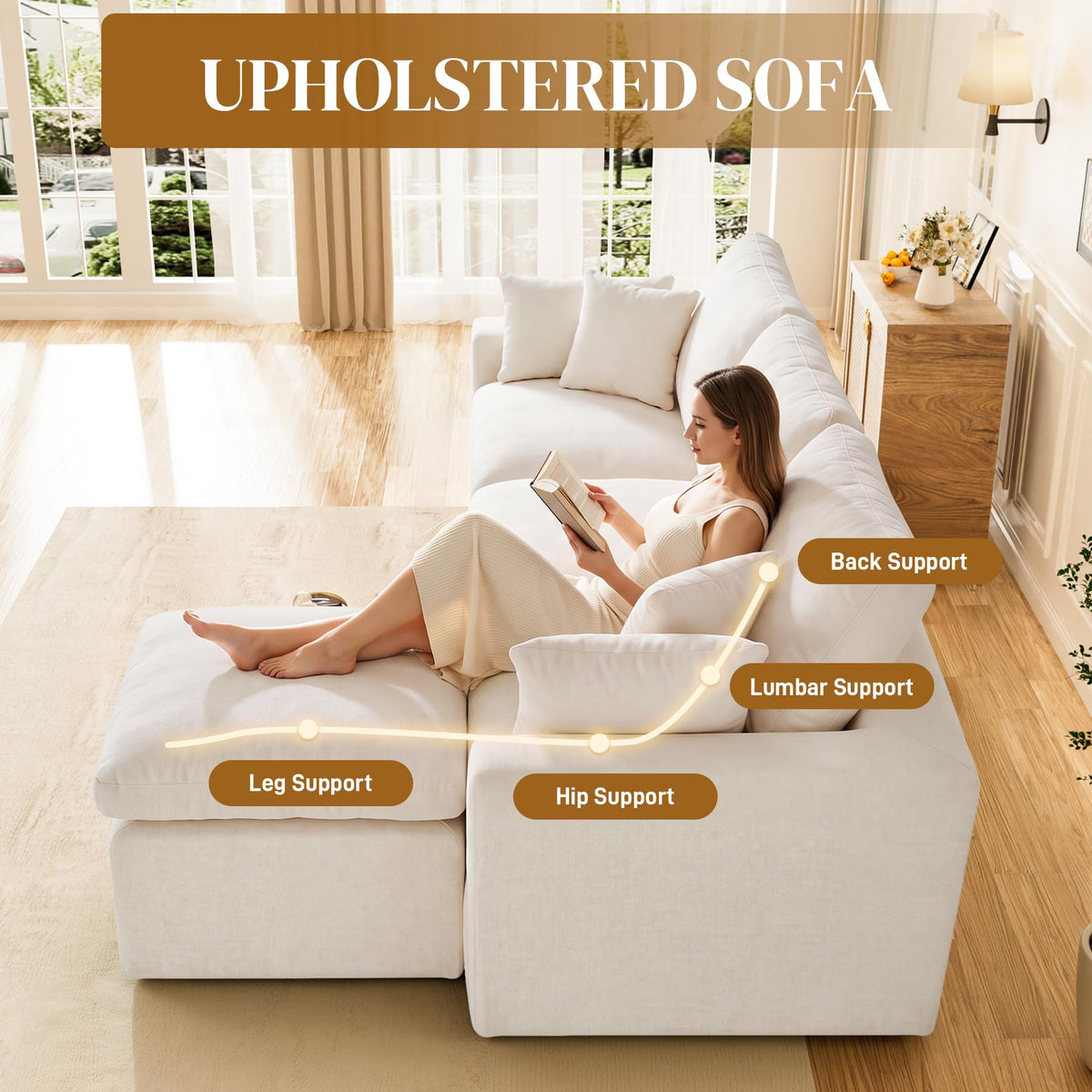 92" Boneless Cloud Couch, L Shaped Modular Sectional Sofas for Living Room
