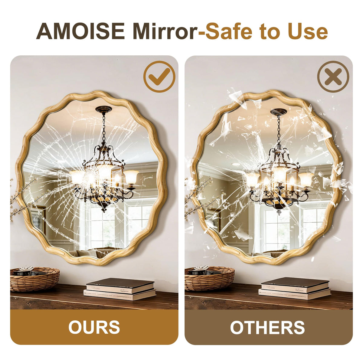 Round Wavy Wood Wall Mirror
