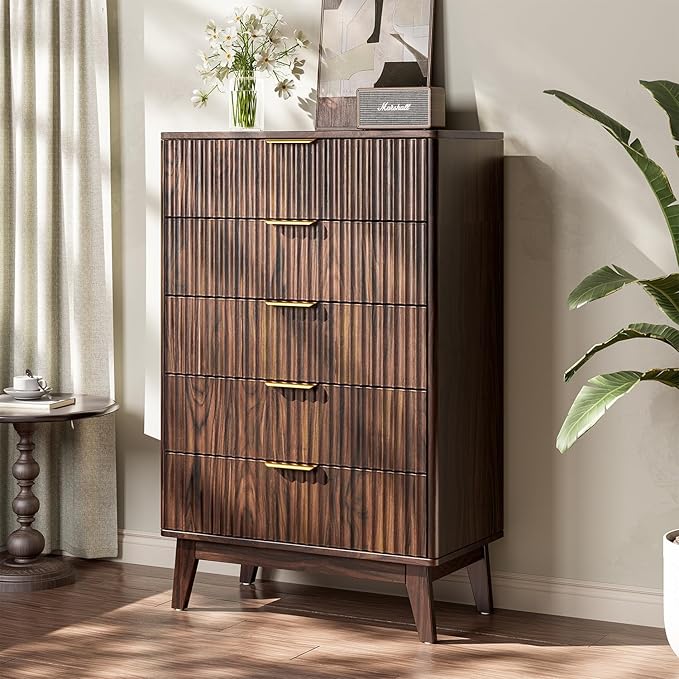Fluted Wave Dresser with Drawers, Walnut