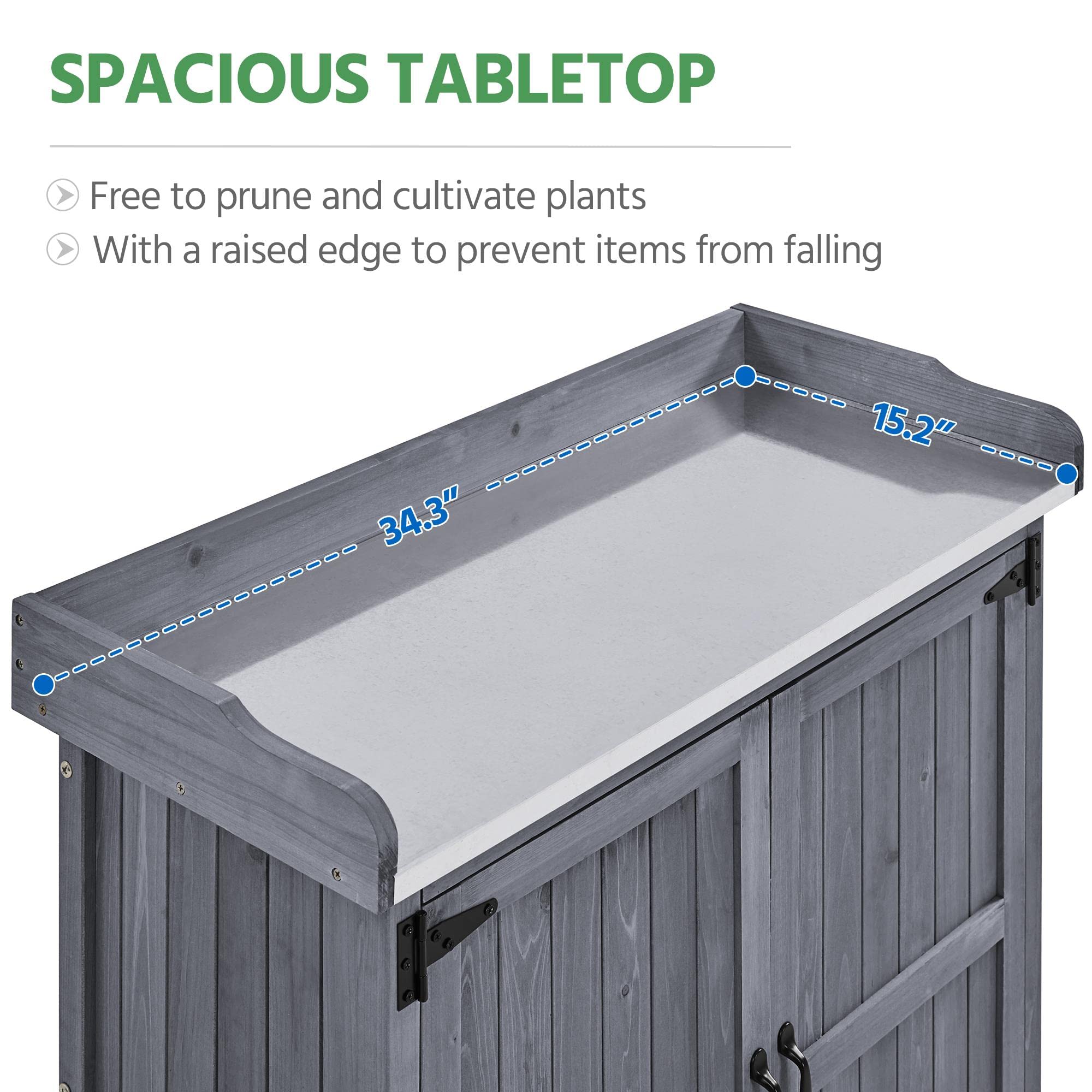 Rolling Garden Potting Bench with Metal Top & Storage