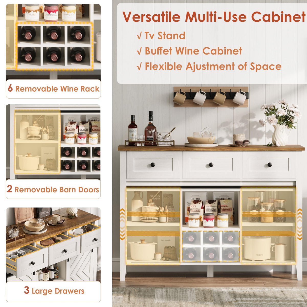 CABIHOME 47.2'' Farmhouse Buffet Cabinet with Sliding Barn Door