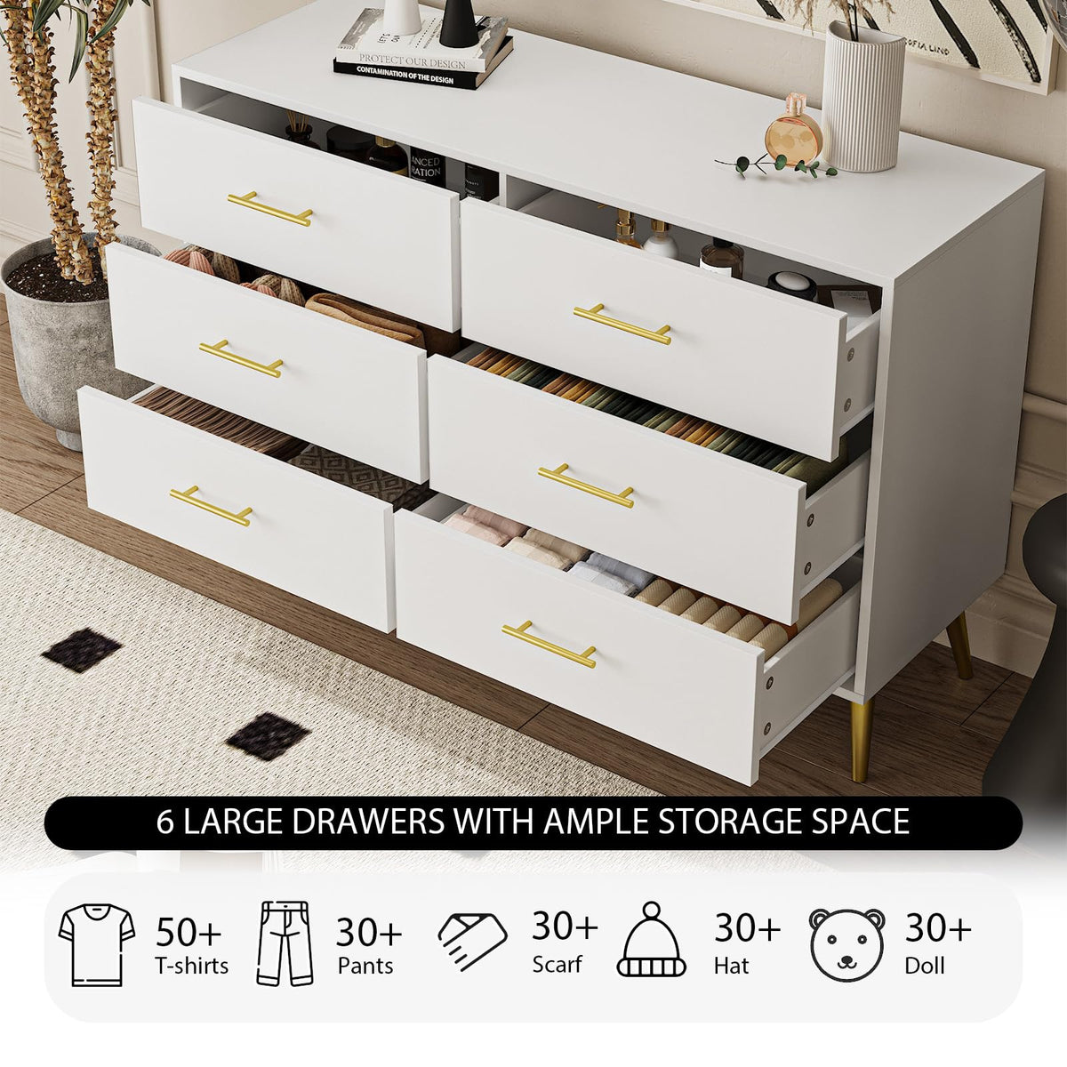 MAISONARIA 6 Drawer Dresser, White