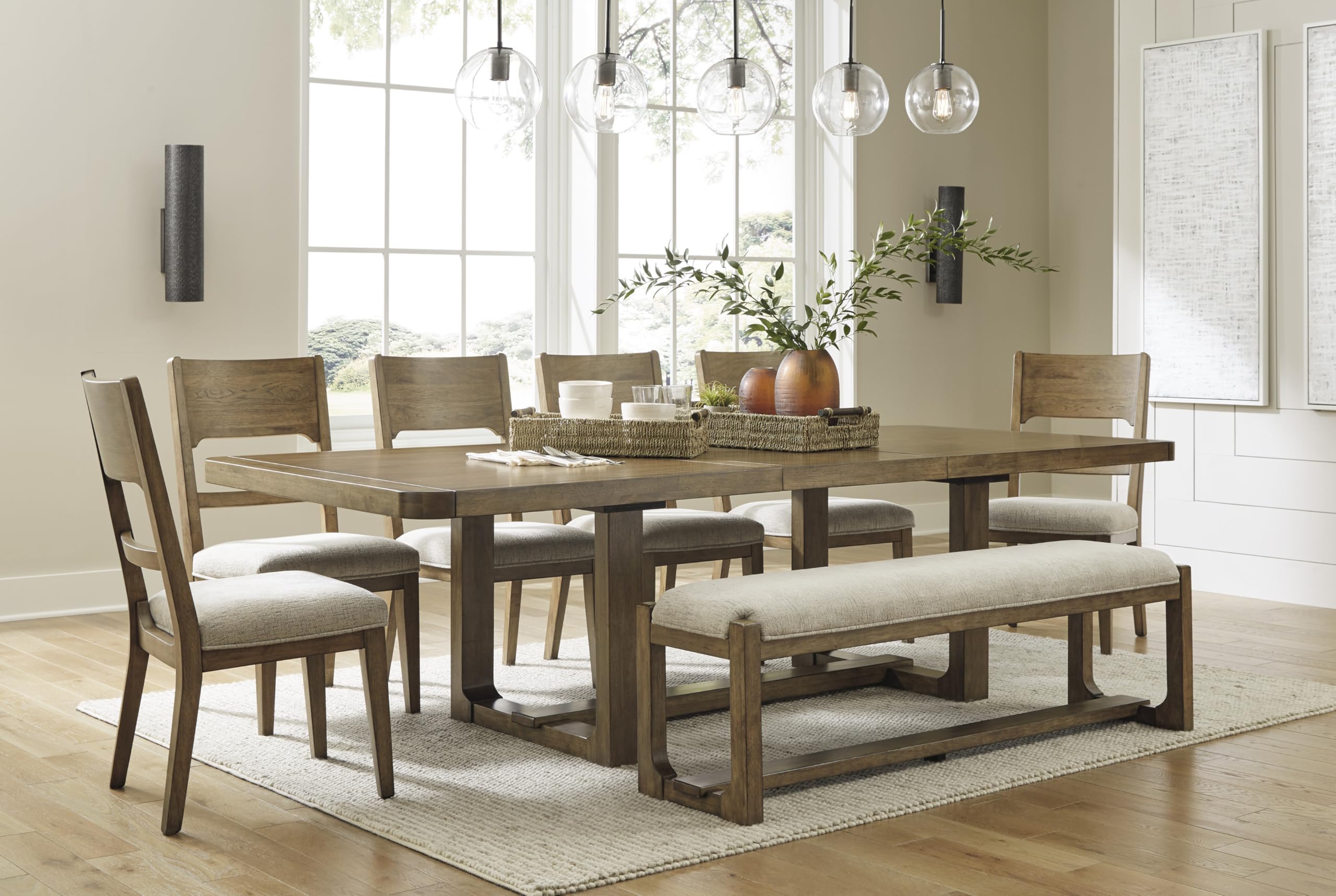 Farmhouse Upholstered Dining Bench with Foam Cushion & Hardwood Frame