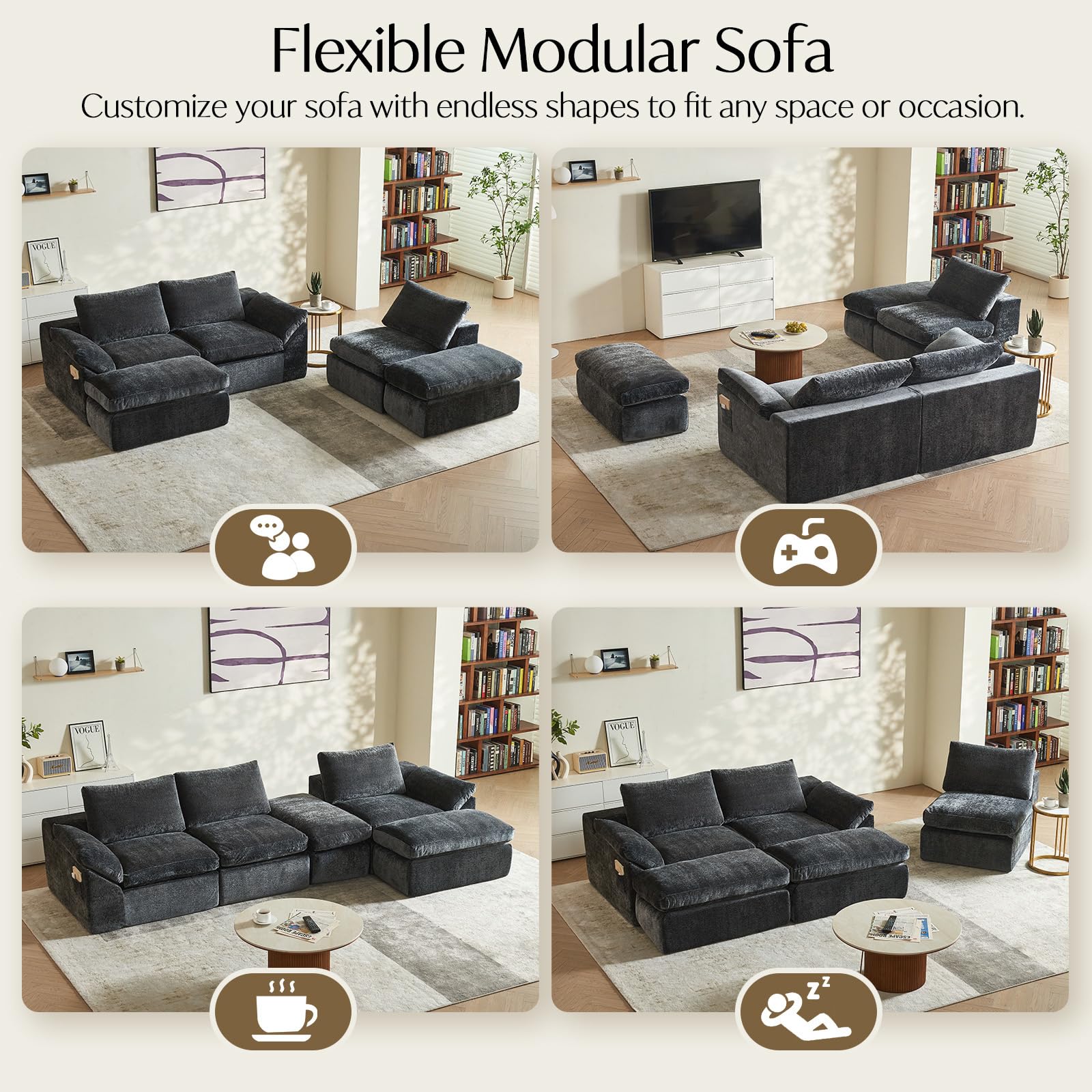 Modular U-Shaped Cloud Sectional Sofa with Ottoman