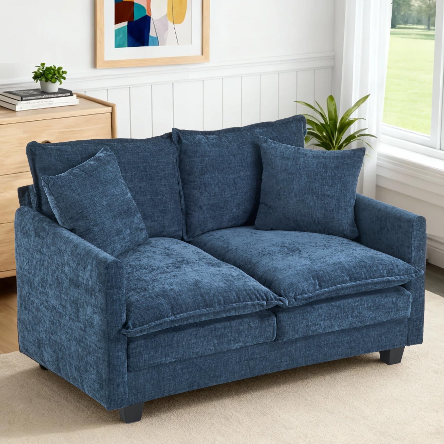 MUDANT Loveseat Sofa Cloud Sofa Couch 50'', Modern Loveseats 2 Seat Couch 27" Deep Seat with 2 Pillows for Small Spaces Apartment Studio Office Bedroom Living Room 8834-BLUE