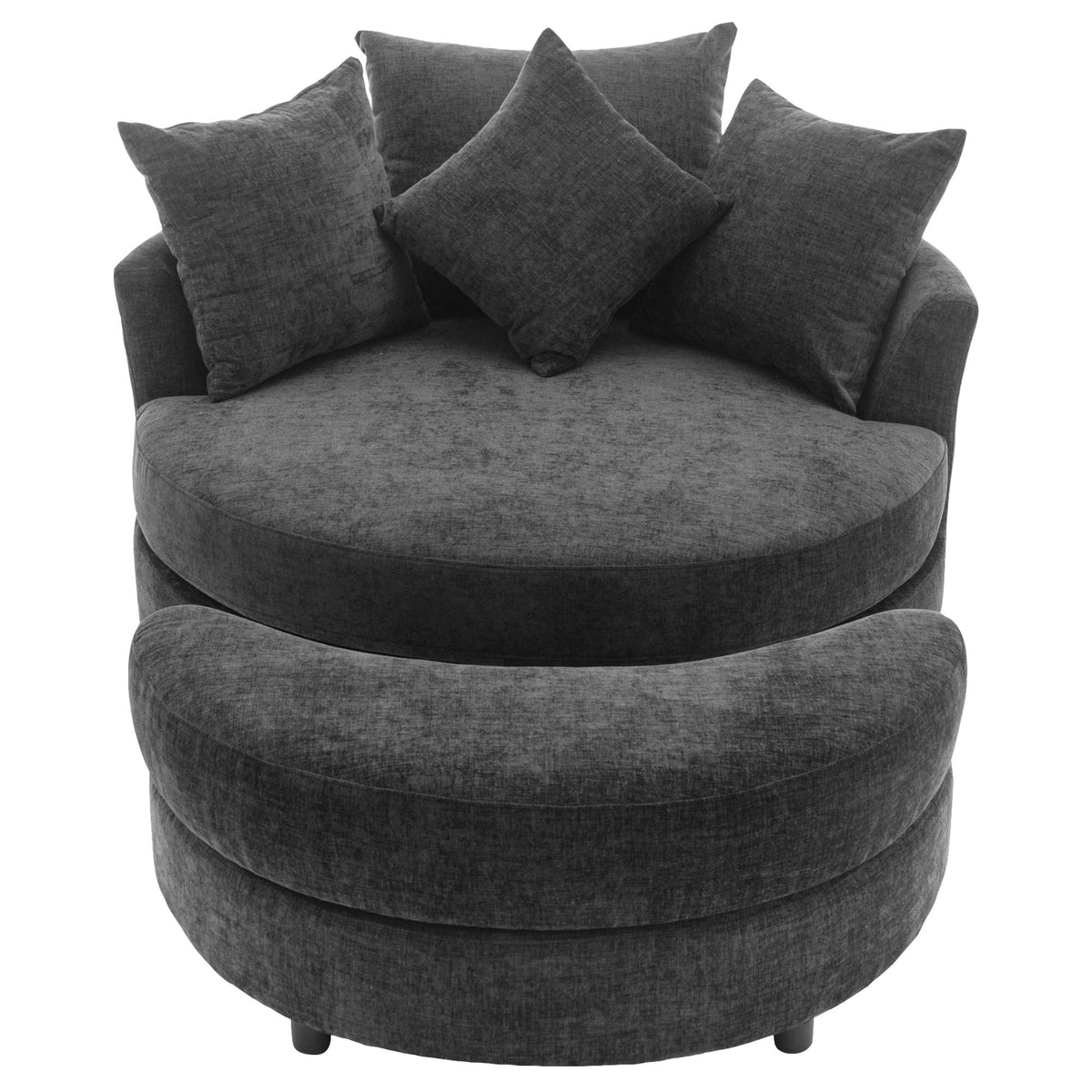Chenille Swivel Chair with Storage Ottoman
