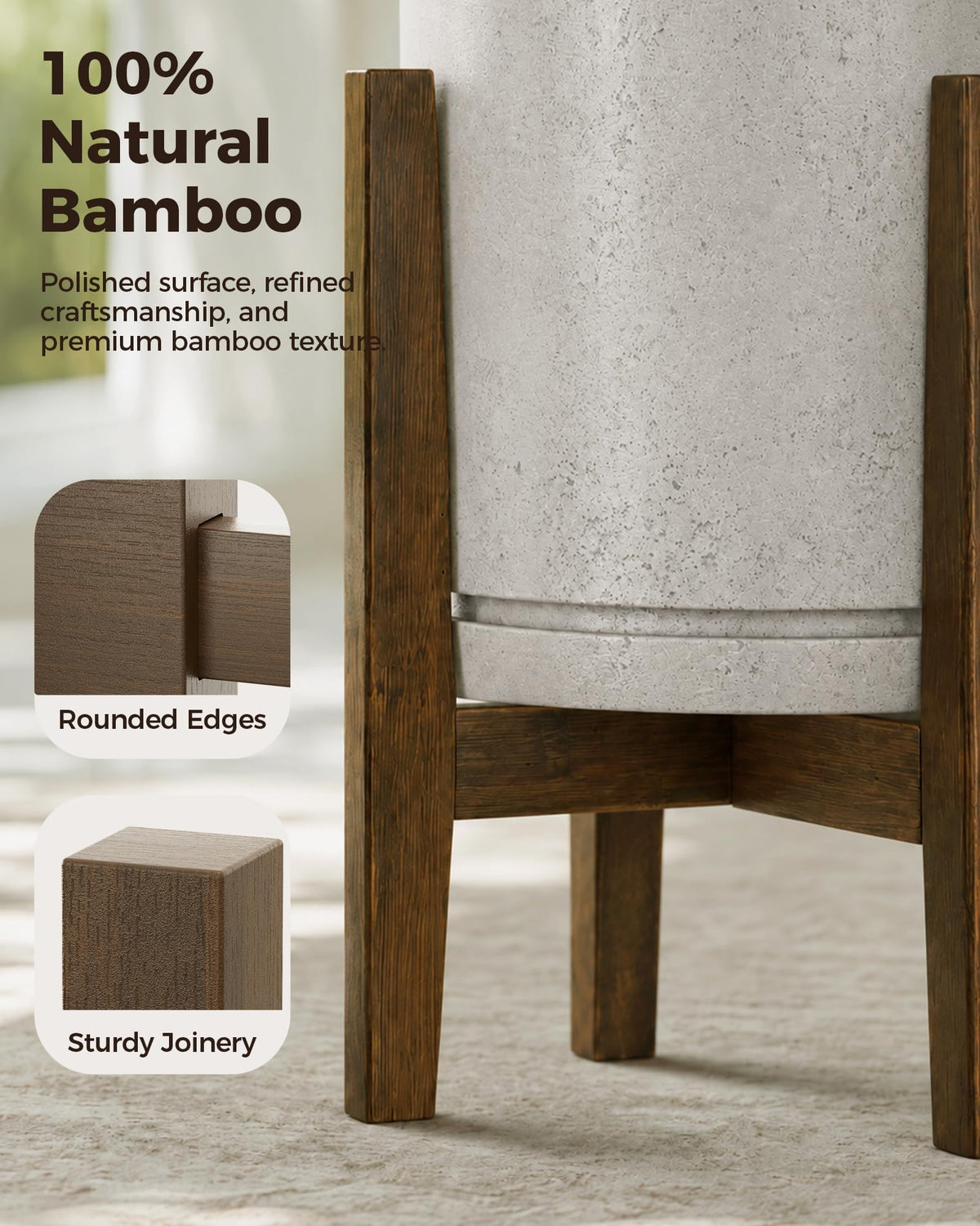 Bamworld Adjustable Plant Stand Indoor Bamboo Plant Stand Brown