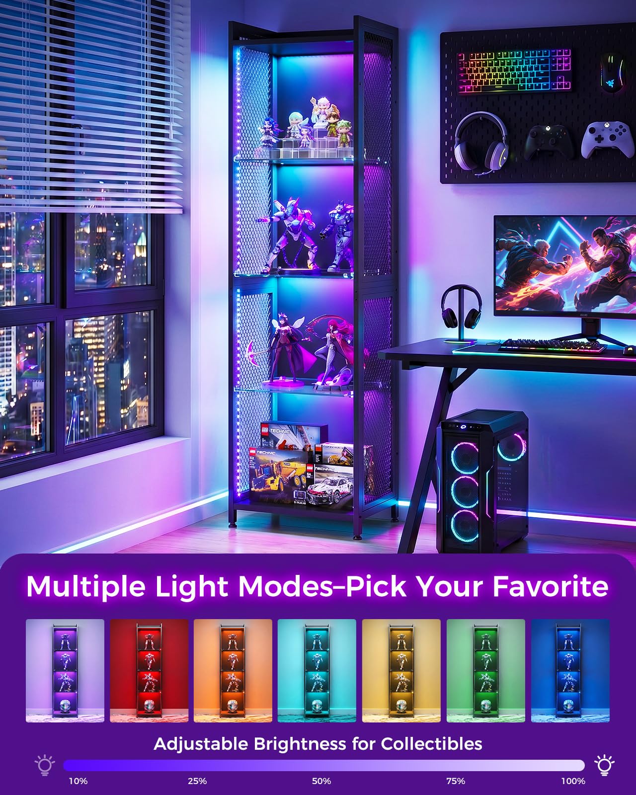 4-Tier LED Display Cabinet with Glass Shelves