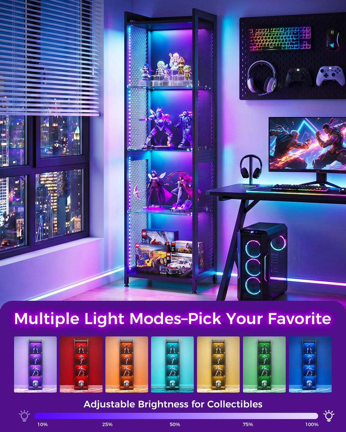 AODK RGB Display Case with Glass Shelves, 4-Tier Corner Display Cabinet