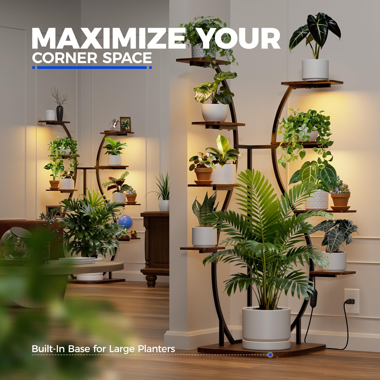 S-Shape Corner Plant Stand with Grow Light