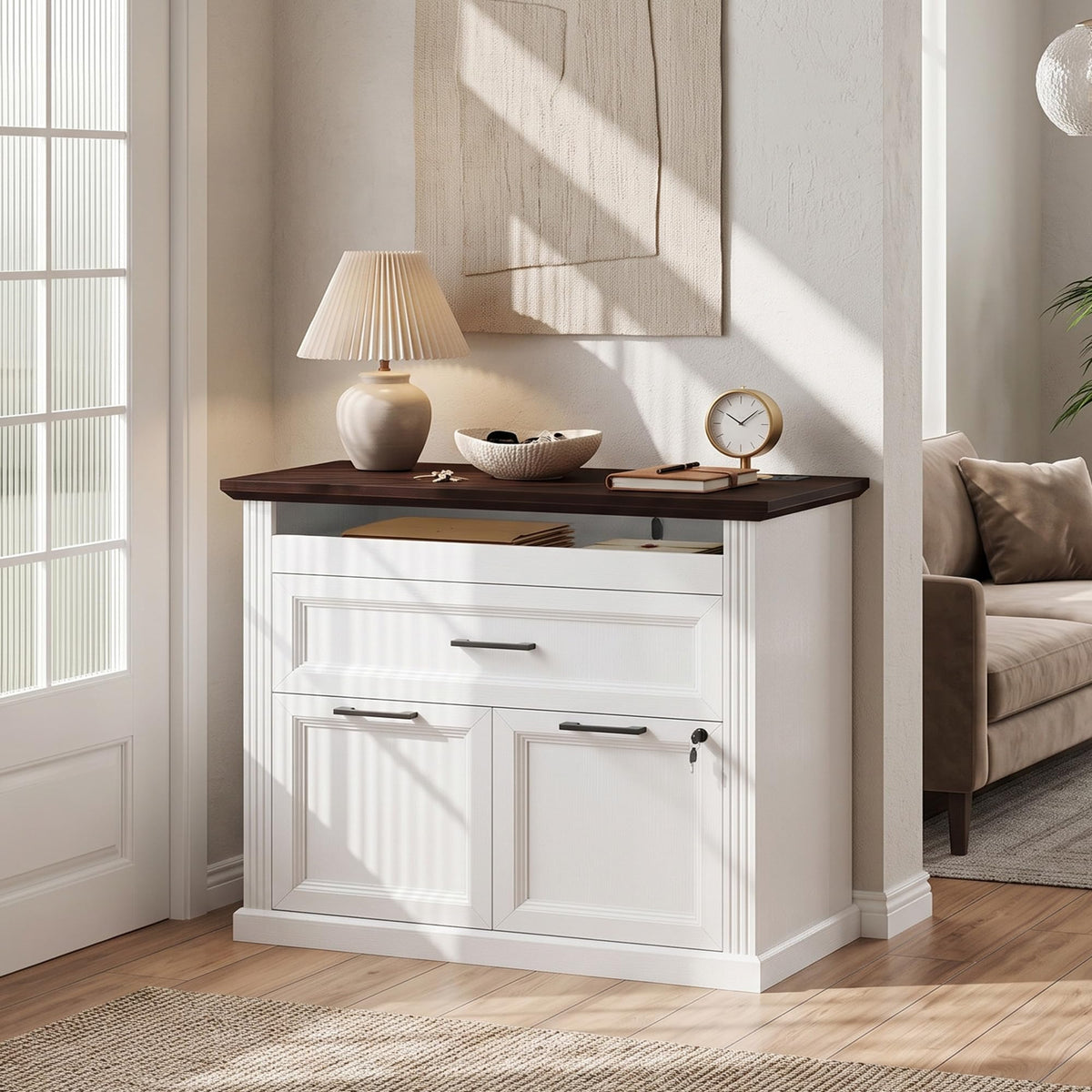 3-Drawer File Cabinet with Charging Station