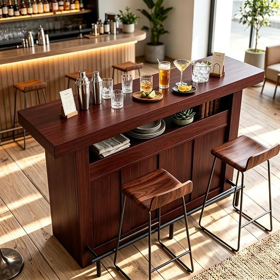 4-Tier Bar Table with Wine Glass Rack