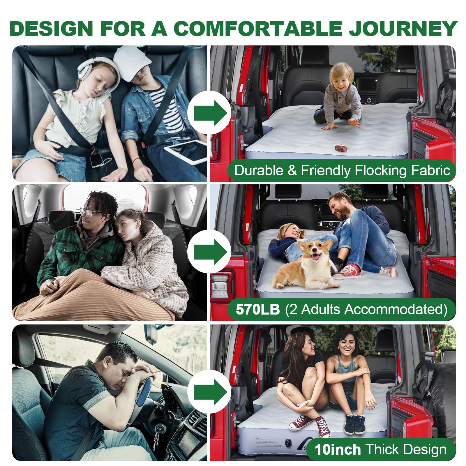 SUV Air Mattress for Jeep Wrangler with Wireless Air Pump