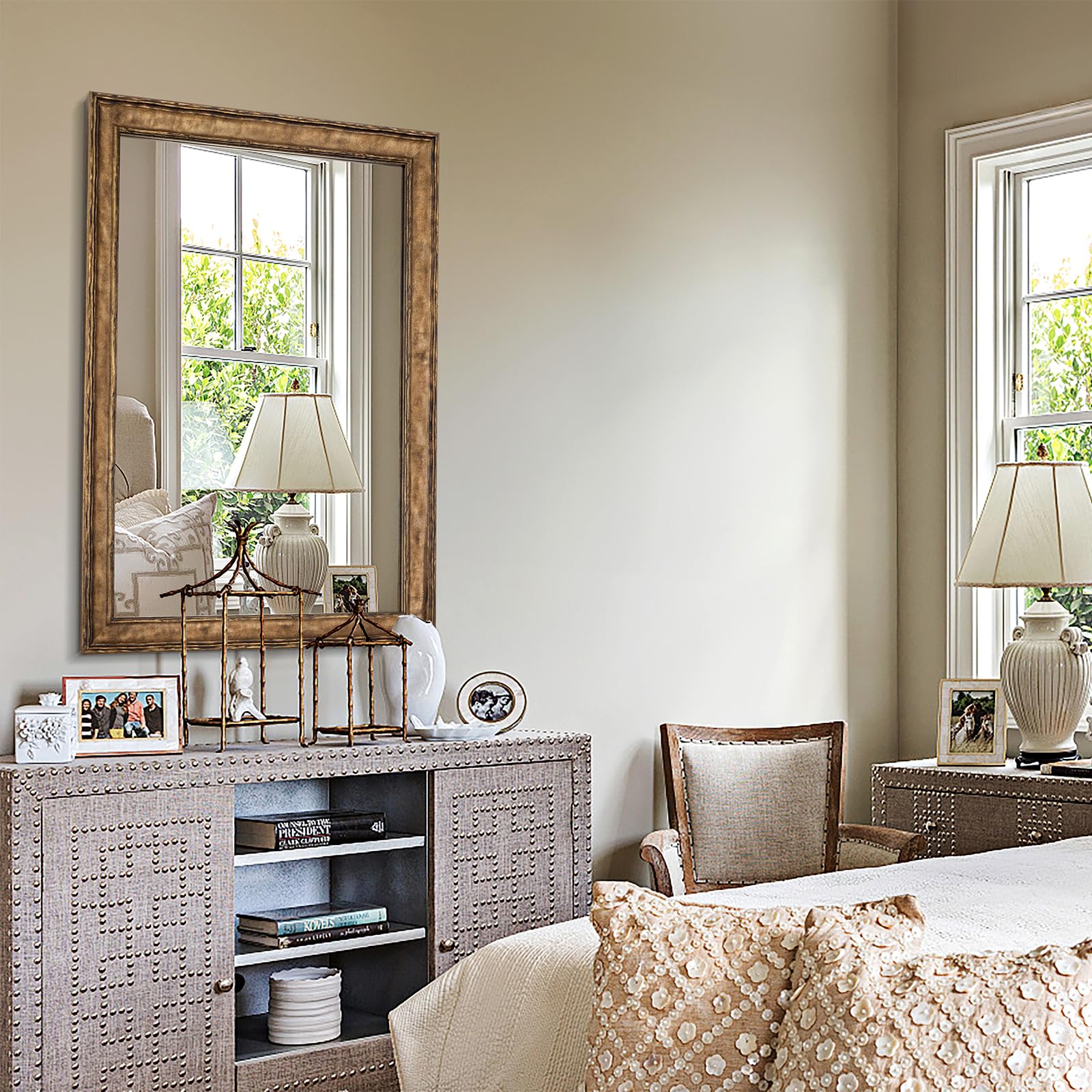 47"x24" Vintage Wood Framed Wall Mirror